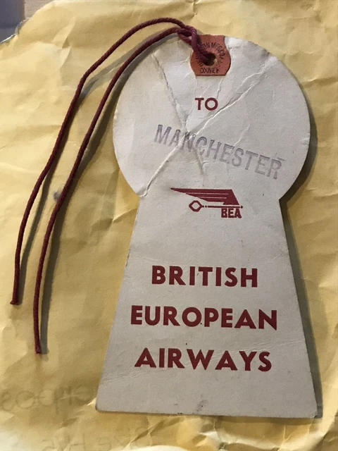 VINTAGE BAGGAGE LUGGAGE TAG c1950s BEA British European Airways/ Used/ Key Shape