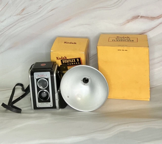 Authentic Vintage Black Kodak Duaflex II Camera and Kodak Duaflex Flasholder.