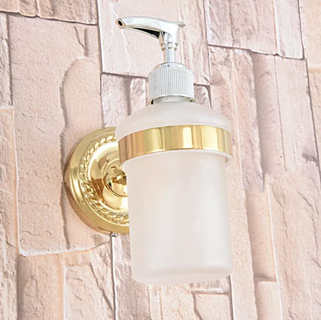 Gold Polished Brass Kitchen Bathroom Wall Mounted Soap Dispensers Holder sba589