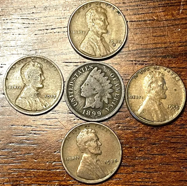 1899 Indian Head Cent Plus 1917 1935 1935 S 1955 (5)