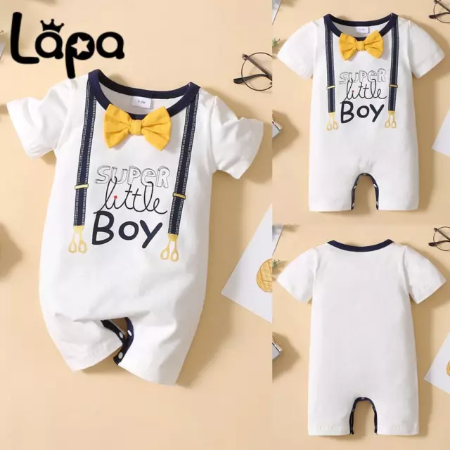 Baby Kids Boy Gentleman Bow Romper Jumpsuit Short Sleeve Bodysuit Outfit Clothes