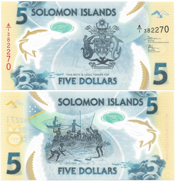 Solomon Islands Lot of Nine 5 Dollar Year 2019 Banknotes p38a A/1 Prefix Gem UNC