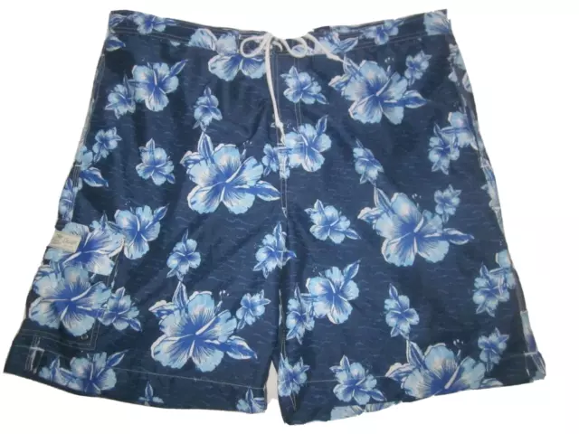 NWOT CHAPS Men's Swim Shorts Surf Trunks Navy Blue Hawaiian Boardshorts XXL $50