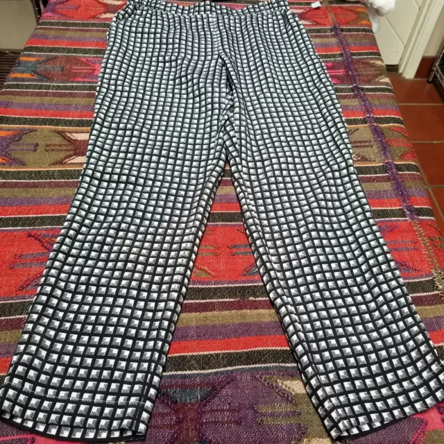 St.John Womens Small Silk Blend Black White Checkered Straight Leg Cropped Pants