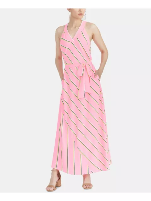 RACHEL ROY Womens Pink Racerback Striped Sleeveless V Neck Maxi Shift Dress XS