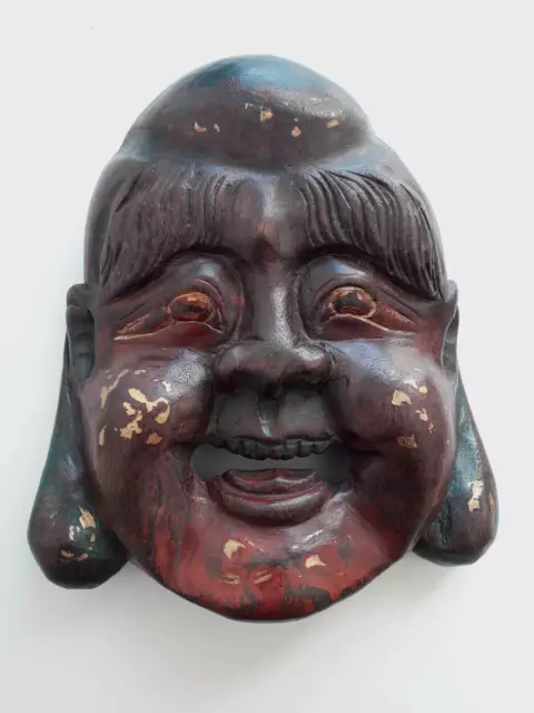 Masque sculpture bois Asie / Bouddha Rieur /ancien vintage