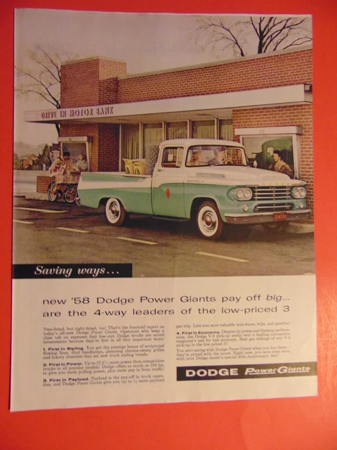 1958 DODGE PICK UP TRUCK Green/White vintage print ad