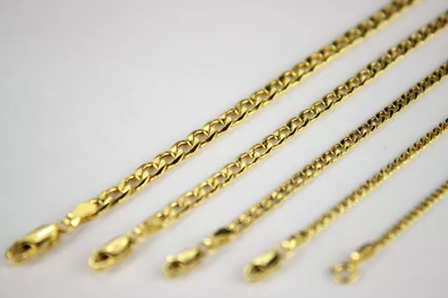 10K Yellow Gold 2mm-7mm Curb Cuban Chain Link Necklace Bracelet 7" - 30" Hollow