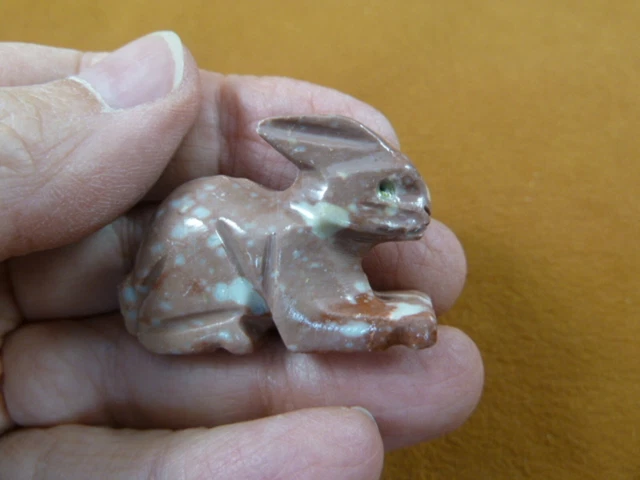 (y-BUN-36) red white BUNNY RABBIT SOAPSTONE FIGURINE love rabbits HOP jumping