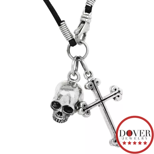 King Baby Sterling Silver Cord 21.25" Skull Cross Necklace 24.6 Grams NR $415