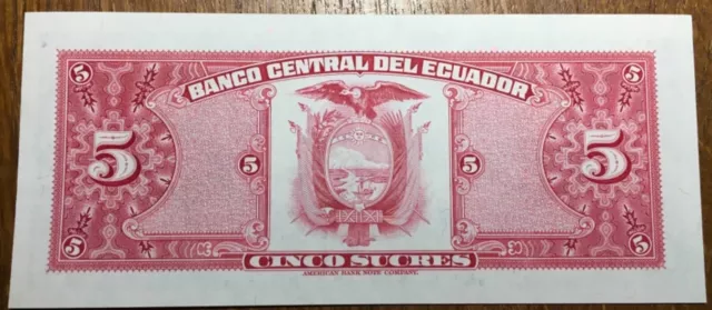 Très Beau Billet De 5 Sucres Ecuador Equateur 1983 (Bill 42)