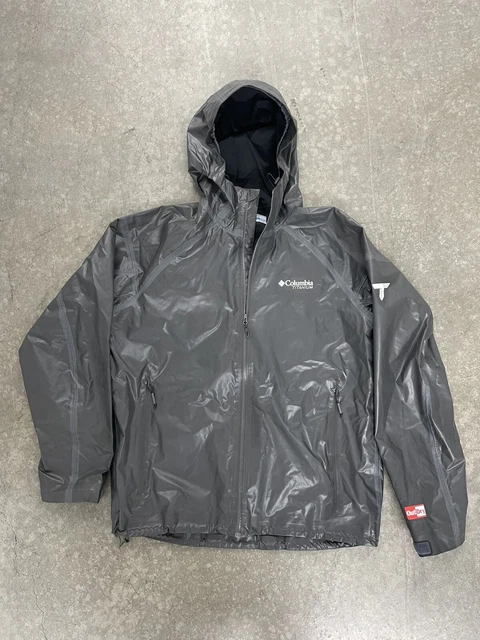 COLUMBIA Men's Titanium Out Dry Reign Zip Hooded Rain Jacket Size Large Gray