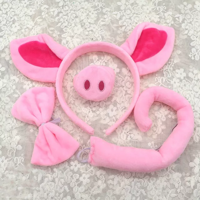 Kids Adult Animal Cosplay Stage Performance Pink Pig Club Nose Tail Set Soft