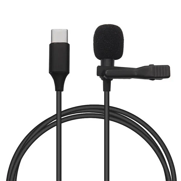 1m Type C Microphone USB C Mini Clip-on Lapel Lavalier Mic for Recording