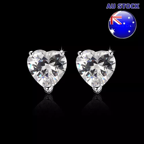 Wholesale 925 Sterling Silver Filled 9mm Love Heart Cubic Zirconia Stud Earrings