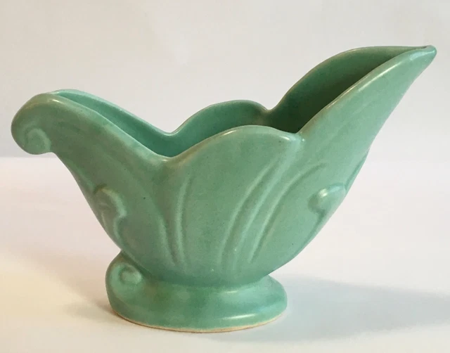 VINTAGE MCCOY POTTERY Vase Matte Green 5.5" Tall 8" Wide, No Signature