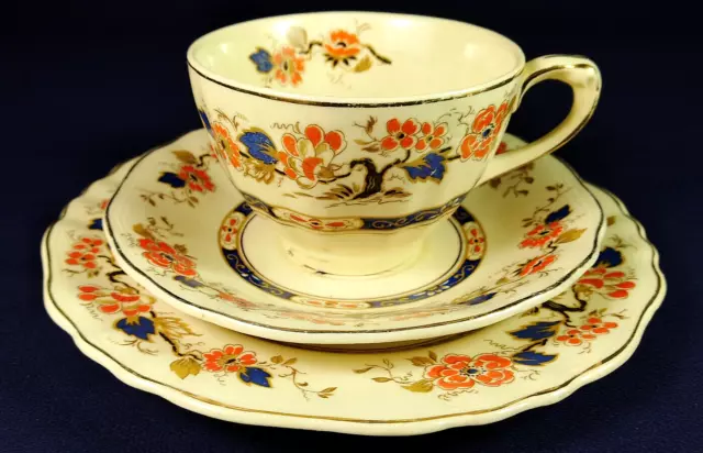 J&G Meakin Chelsea Blue & Red Floral Wide Cup Trio