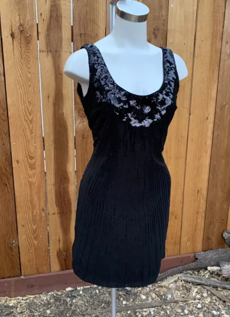 WHBM WHITE HOUSE BLACK MARKET Black Cocktail Sequin Party Sexy Dress Sz 8