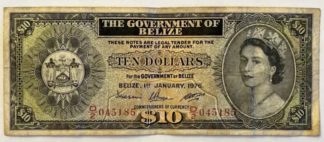 Scarce Belize 10 Dollars 1976 Queen Elizabeth II Banknote Government Currency