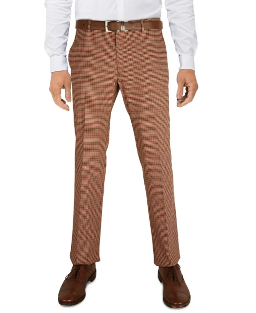 Tommy Hilfiger Mens Modern Fit TH Flex Pants 32 x 30 NWT Brown Red Check Stretch