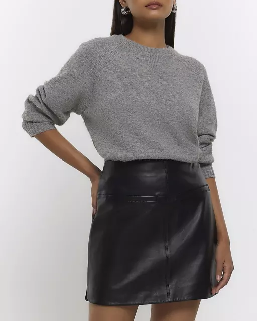 River Island Womens Black Leather Rara Skirt Size 6