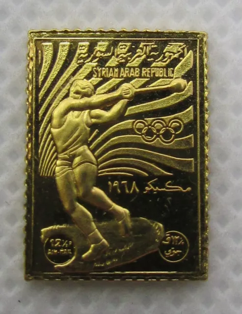 Syria 1968 24K On 925 Sterling Silver Ingot Olympic Stamp