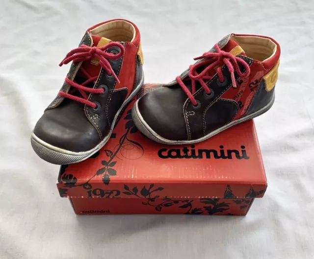 New Catimini Toddler Boys Red Brown Leather Ankle Boots Shoes Sz Eu 23 Uk 6 Us 7