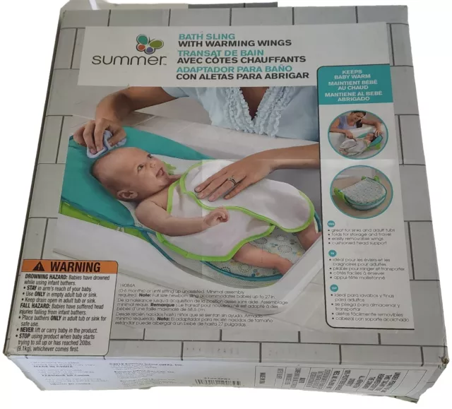 NIB Summer Infant Mint Green Bath Sling With Warming Wings Baby Head Support