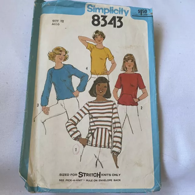 Vintage Simplicity Sewing Pattern Misses Pullover Top