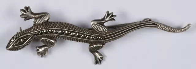 Antike ART DECO Silber Brosche Echse Markasiten 835 silver brooch lizard 1920's