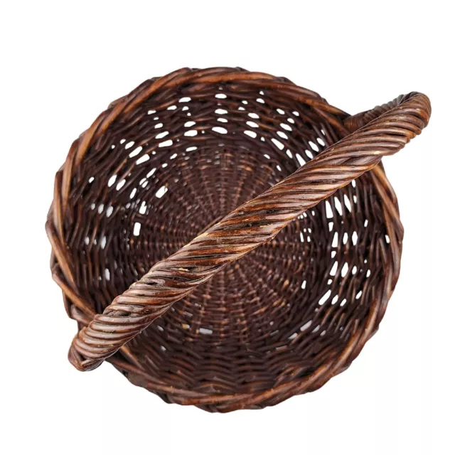 Large Vintage Willow Farmhouse Storage Brown Round Basket with Handle 3