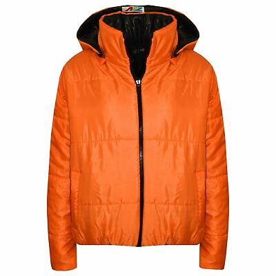 Kids Girls Orange Padded Puffer Reversible Jackets Cropped Hooded Jacket Coat