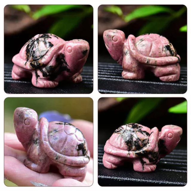 10Pcs Natural Rhodonite Quartz Longevity Turtle Carved Crystal Healing Reiki Gem