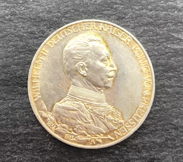 900 Moneda de Plata, 3 Marco, Wilhelm II König De Prusia, 1913 , A, Hermoso