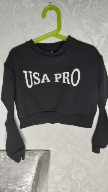 Maglione Little Mix per ragazze nero spell out USA Pro Crop manica tagliata 7/8