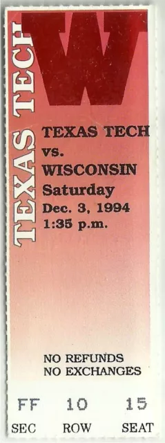 1994-12-3 College Basketball Ticket- Wisconsin Badgers V Texas Tech Red Raiders
