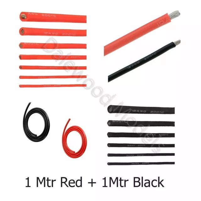 Flexible Soft Silicone Wire Cable 1M Red + 1M Black 10/12/14/16/18/20/22AWG