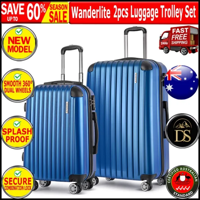 Wanderlite 2pcs Luggage Trolley Set Travel Suitcase Hard Case Carry On Bag Blue