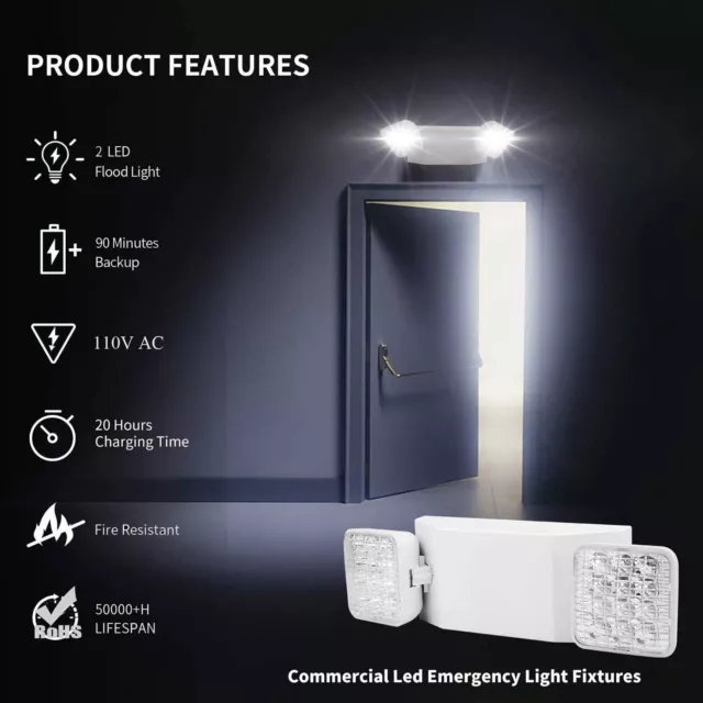6Pack LED Emergency Exit Light Adjustable 2 Head w/ Battery Back-up UL 924-🔥!
