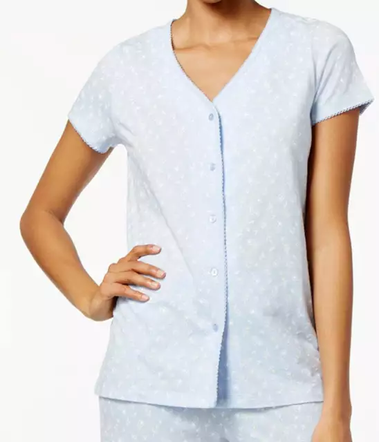 allbrand365 designer Womens Short Sleeve Button Front Top Large Floral Blue