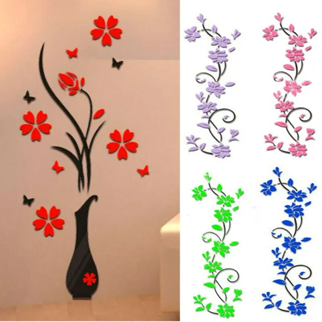 Beautiful Vase Flower Tree Crystal Arcylic 3D Wall Stickers Decal Home Decor✨