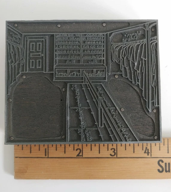 VINTAGE ANTIQUE METAL Wood Printing Press Stamp Department Store