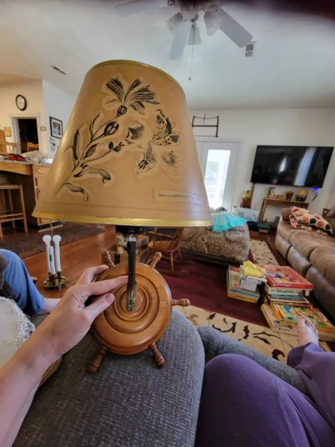 Vintage Hinged Nautical Ships Wood Wheel Wall Lamp With Paper Shade