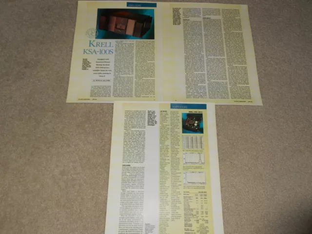 Krell KSA-100s Amplificateur Review 1994,3 Pages,GB Hi-Fi News ,Lunettes,Info
