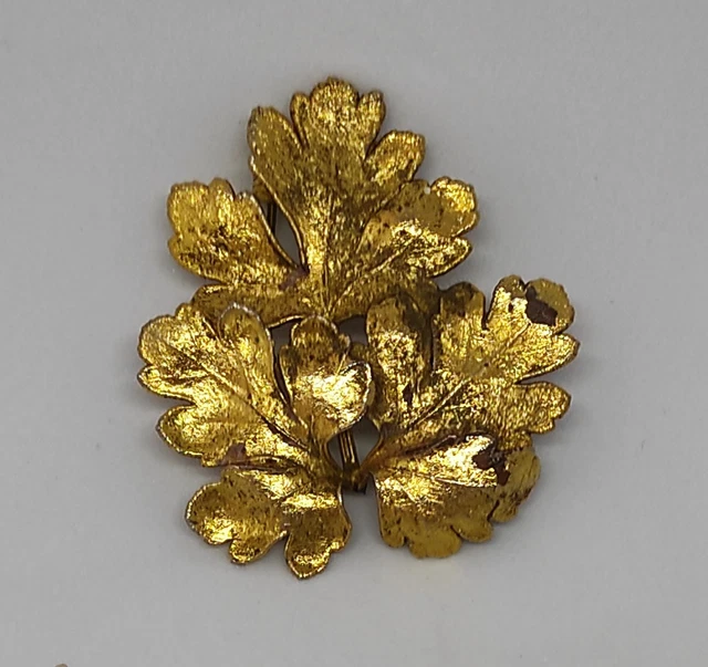 Broche Vintage Saoya - Feuilles Dorées, épingle à Remplacer, Bijou Rétro à Restaurer
