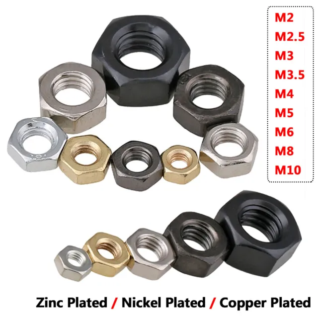 M2 M3 M4 M5 M6 M8 M10 Hexagon Full Nuts Flat Nut Zinc / Nickel / Copper Plated