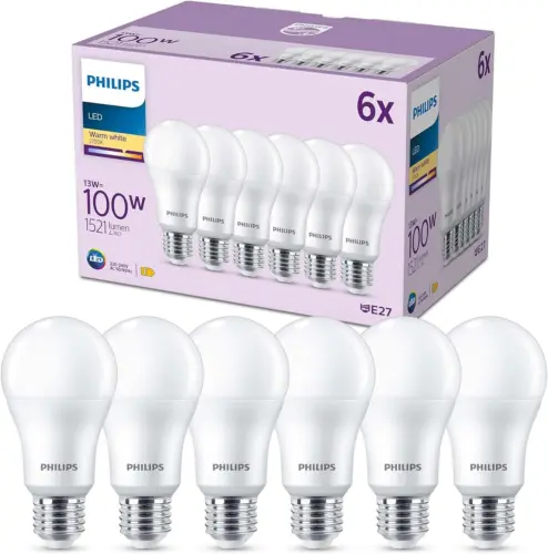 PHILIPS LED Frosted A67 Light Bulb 6 Pack [Warm 100W equivalent, Value Range