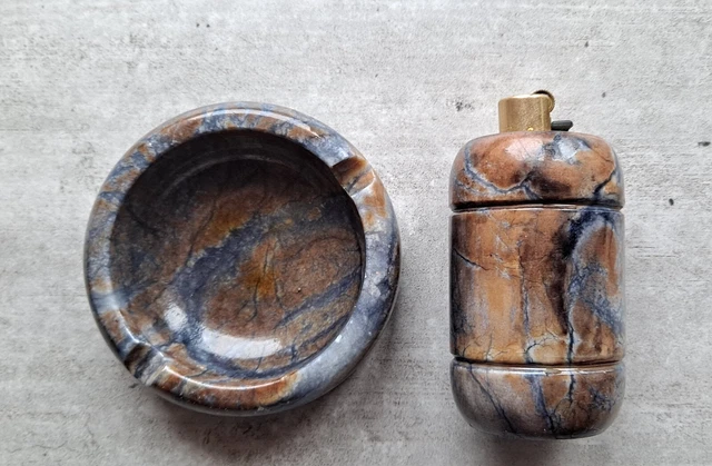 Briquet et cendrier en pierre vintage 70/80 onyx granite /jpj27