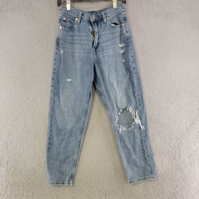 Gap Mom Jeans Womens 4 Blue High Waist Tapered Leg Distressed Medium Wash Denim