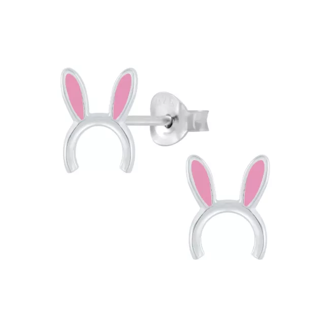 925 Sterling Silver Easter Bunny Rabbit Ears Crystal Glitter Kids Stud Earrings 2